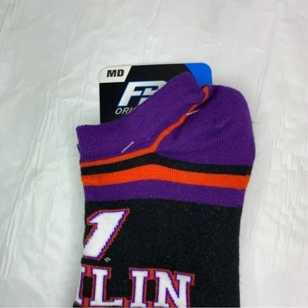 For Bare Feet Purple Orange Danny Hamlin #11 Nascar Stripe Socks M Made in USA